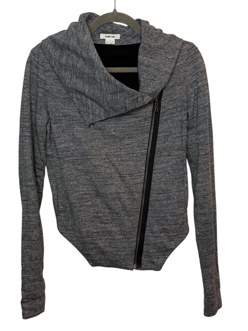 Helmut Lang Gray Jacket Hi-Low Hem Zip Pockets Asymmetrical Lines | EUC